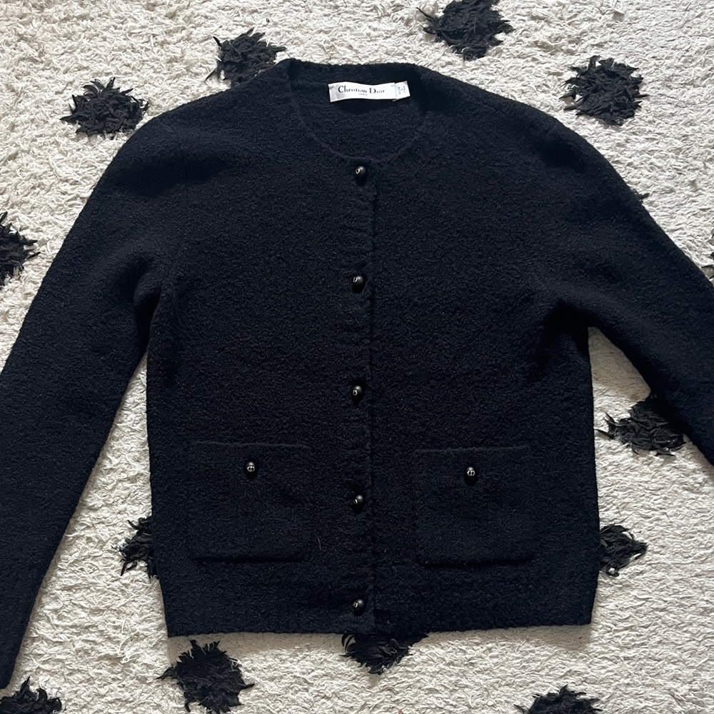 Christian Dior size 34 twinset black wool cashmere blend knit cardigan button up - Picture 3 of 16